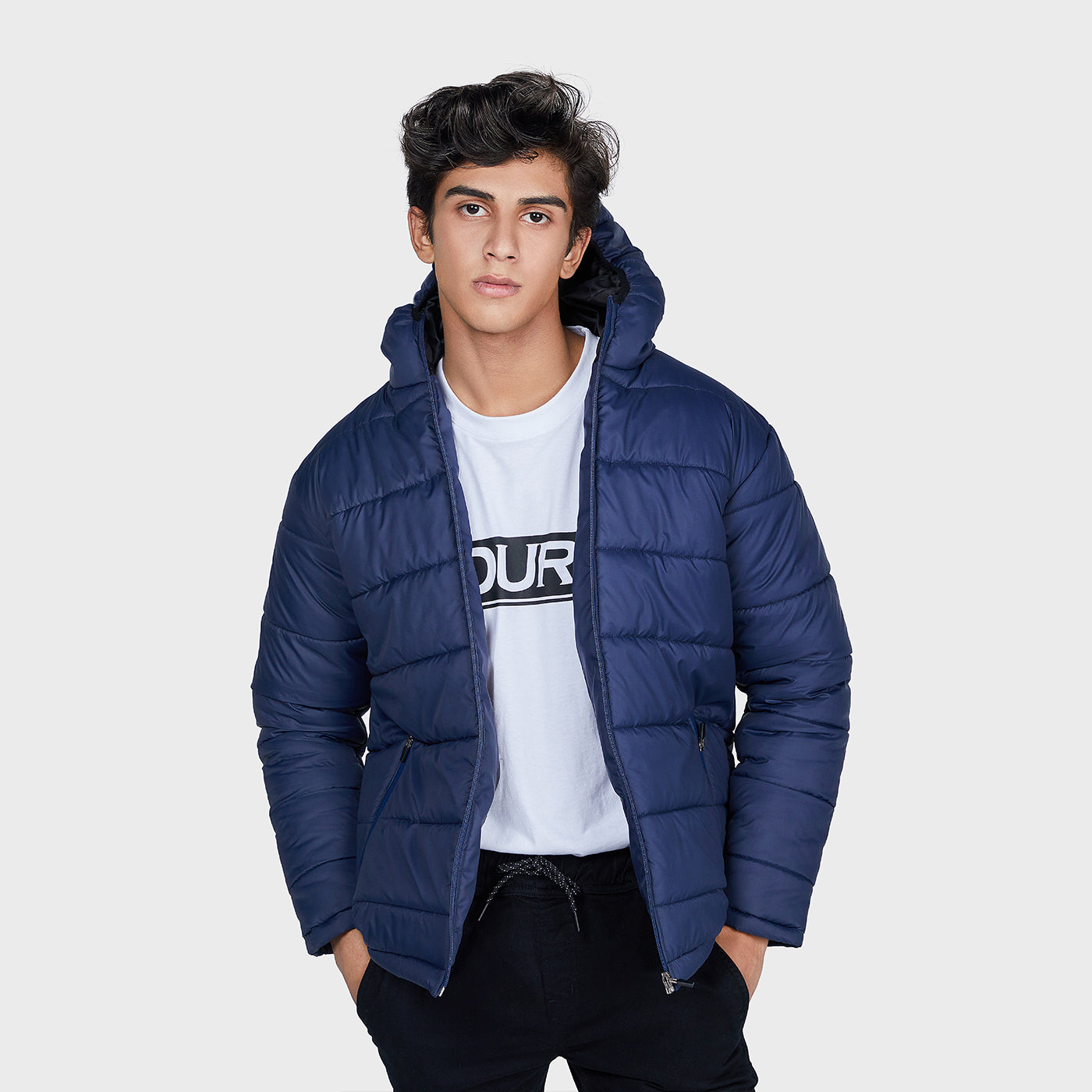 Blue mens puffer outlet jacket