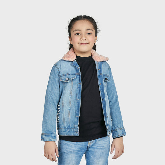 Girls Fur Denim Jacket