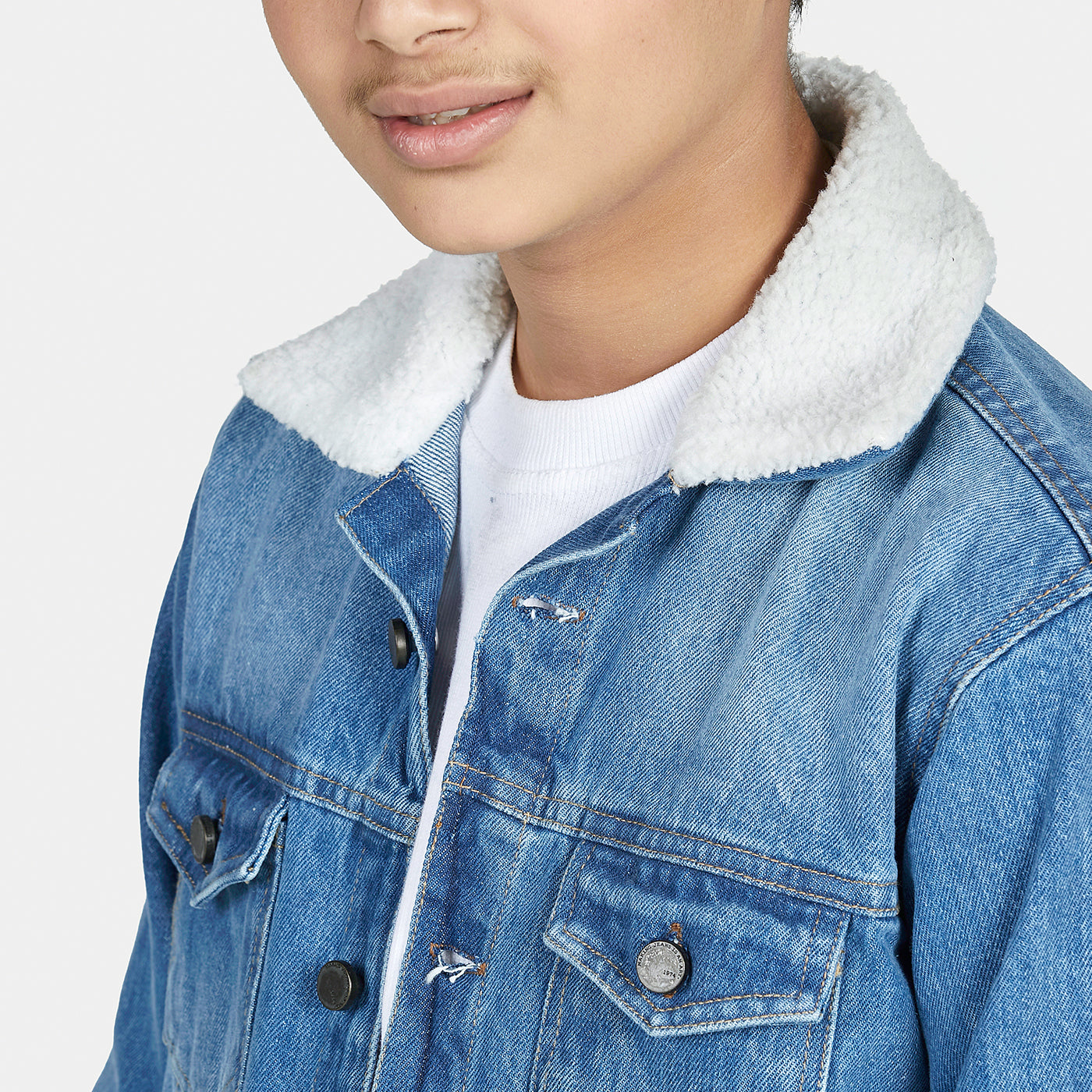 Boys denim jacket hot sale with fur collar